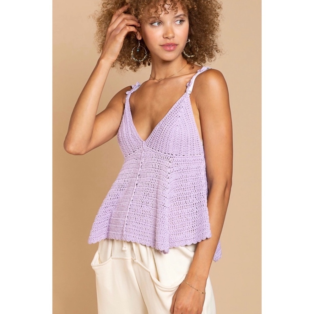 POL Lavender Sleeveless V Neck Knit Babydoll Top - Picture 9 of 11